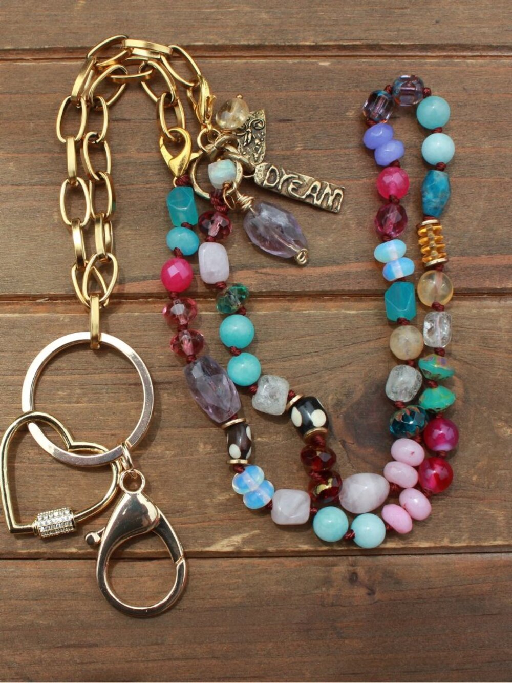 Beaded Gemstone Badge holder, Lanyard